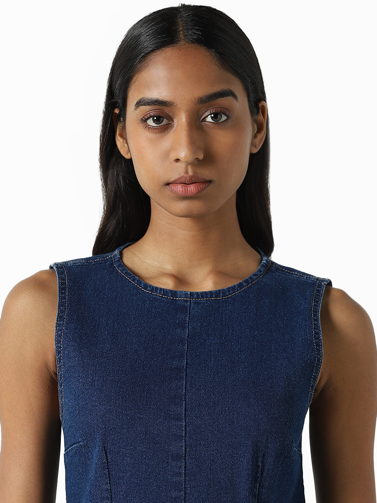 Nuon Solid Dark Blue Denim Dress