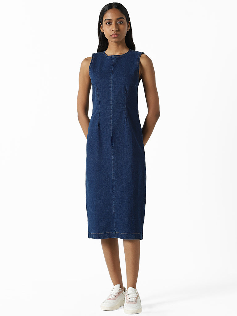 Nuon Solid Dark Blue Denim Dress