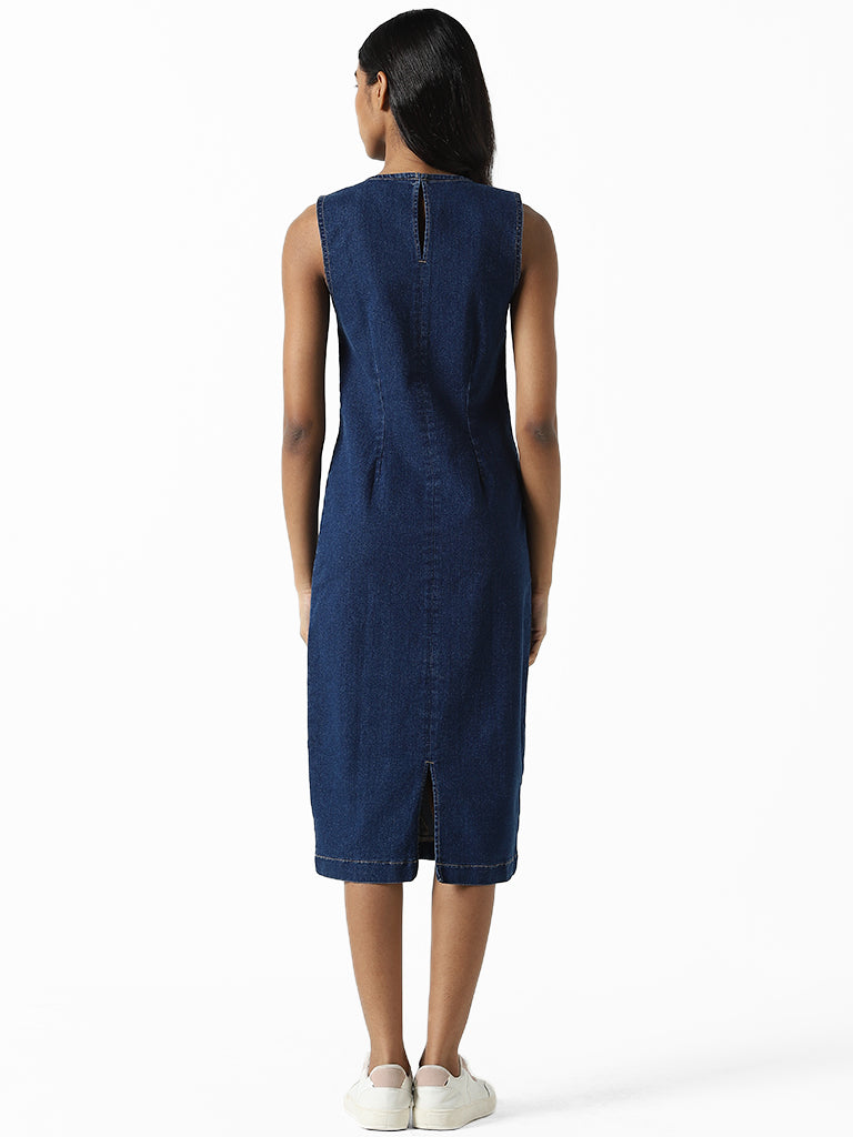 Nuon Solid Dark Blue Denim Dress