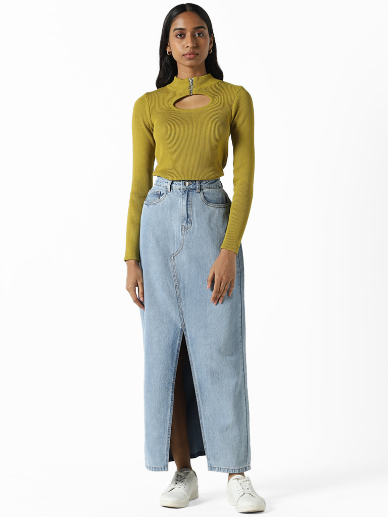 Nuon Solid Light Blue Denim Skirt