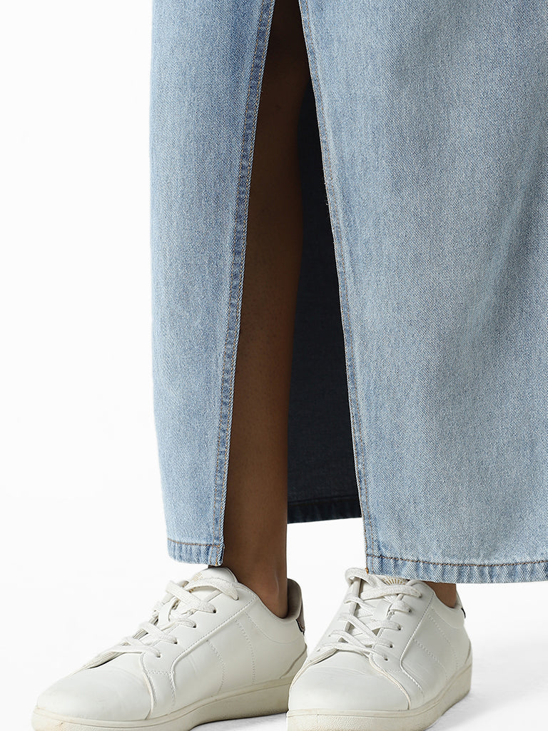Nuon Solid Light Blue Denim Skirt