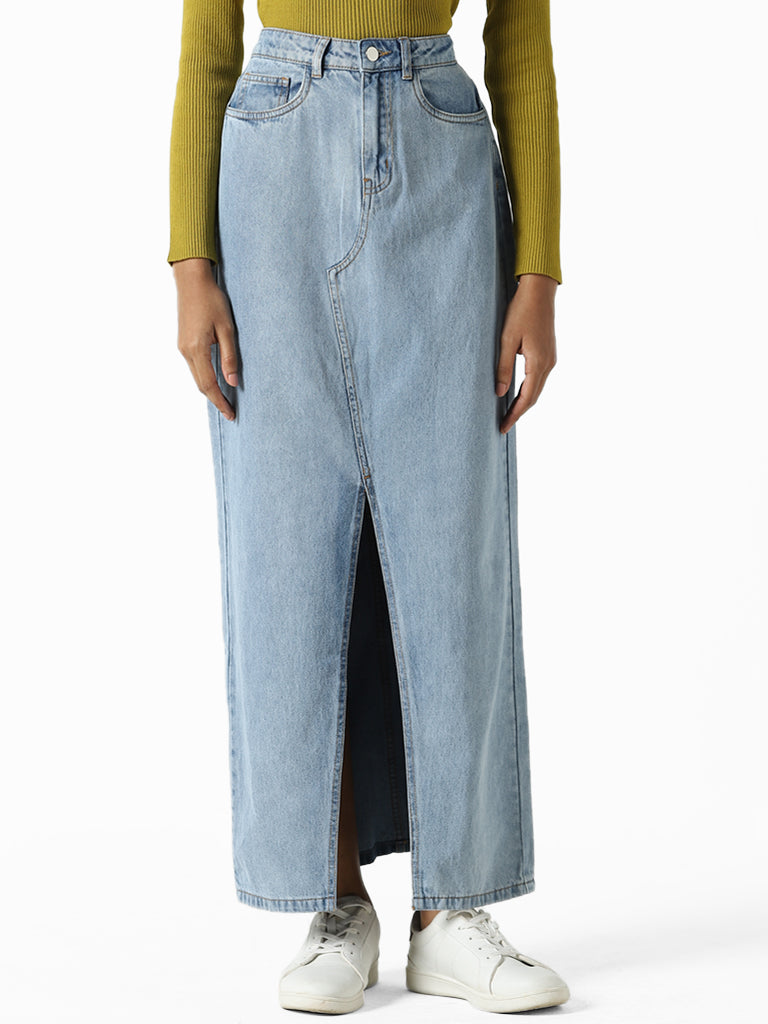 Nuon Solid Light Blue Denim Skirt