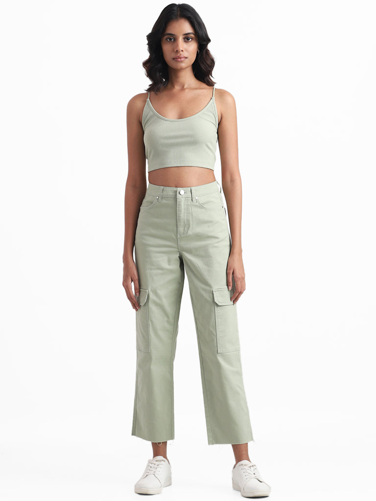 Nuon Sage Self Striped Crop Top