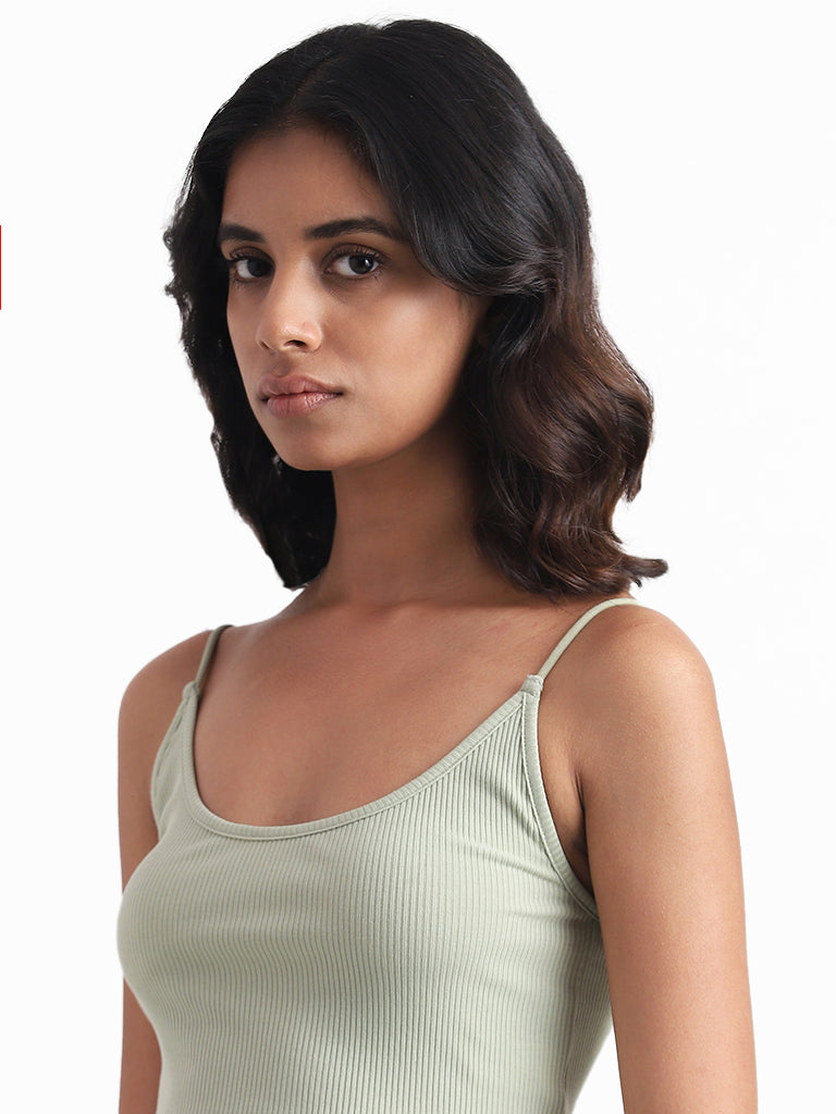 Nuon Sage Self Striped Crop Top