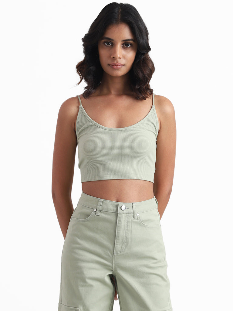 Nuon Sage Self Striped Crop Top