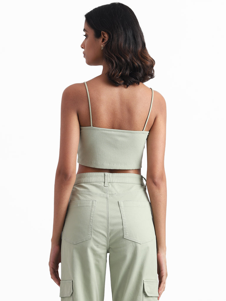 Nuon Sage Self Striped Crop Top