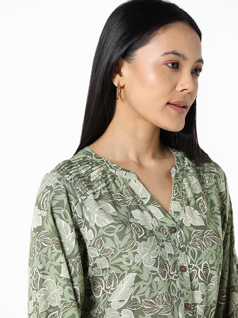 LOV Sage Green Printed Slim Fit Dress