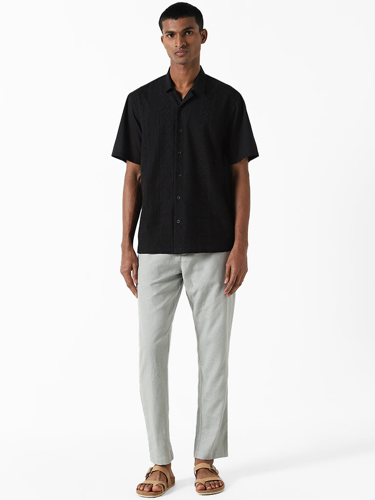 ETA Black Embroidered Resort Fit Dobby Shirt
