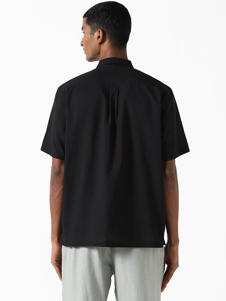 ETA Black Embroidered Resort Fit Dobby Shirt