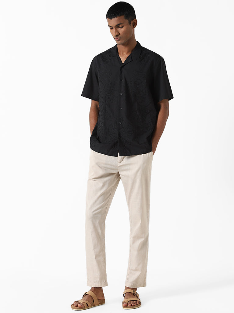 ETA Black Embroidered Resort Fit Dobby Shirt
