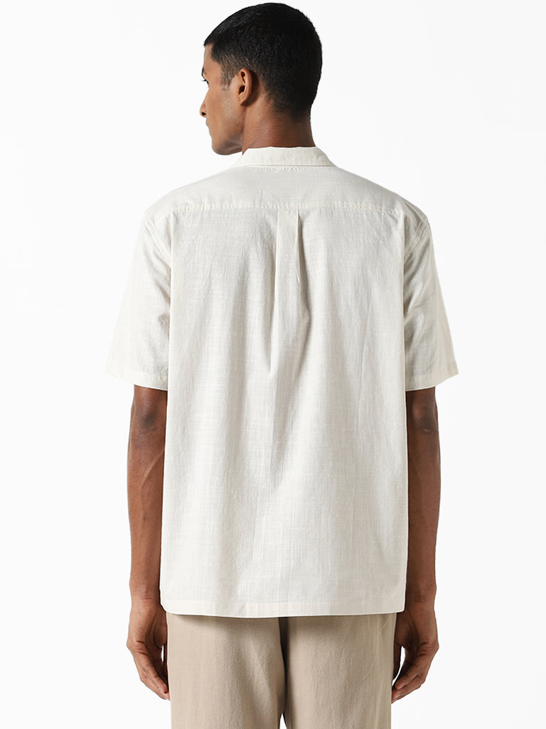 ETA Off-White Embroidered Cotton Resort Fit Dobby Shirt