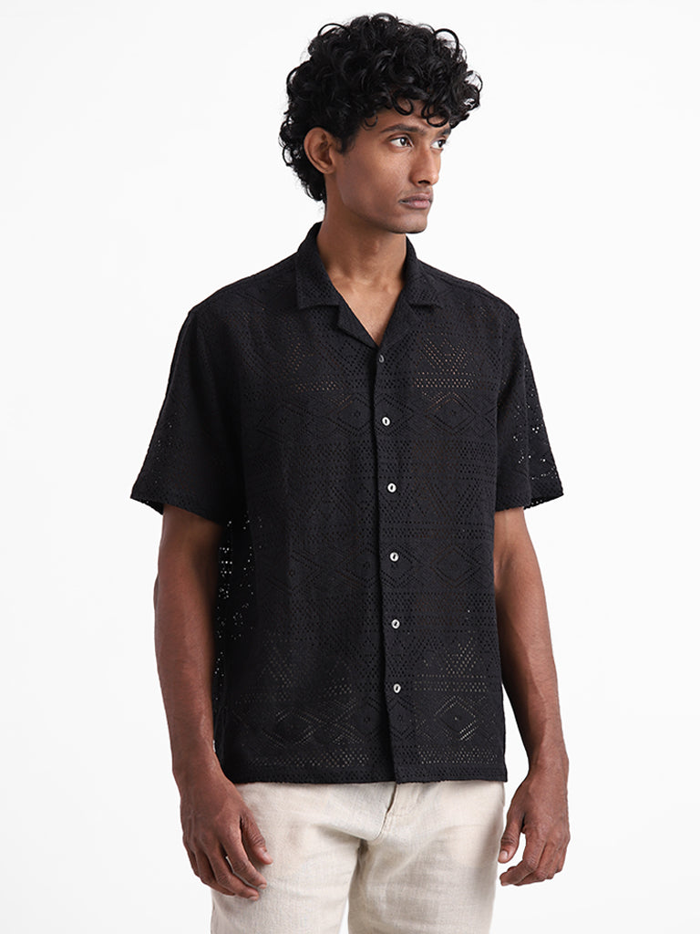 ETA Black Mesh Relaxed Fit Shirt