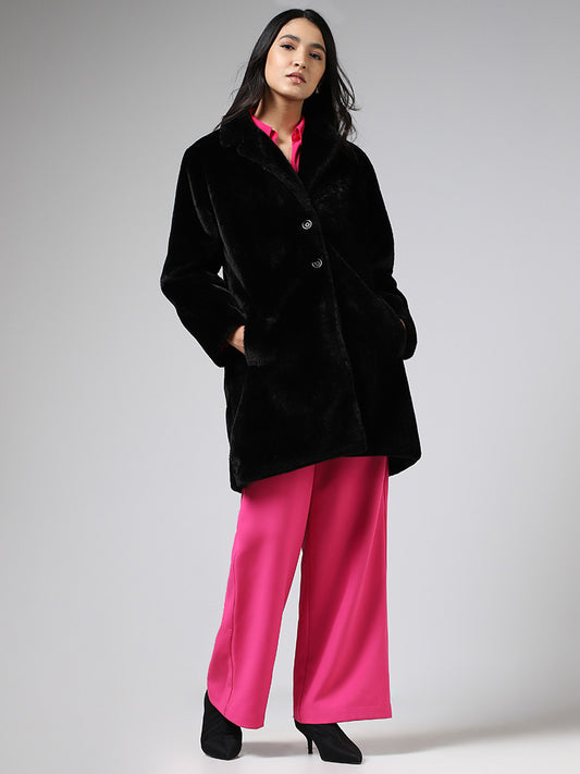 Wardrobe Solid Black Fur Coat