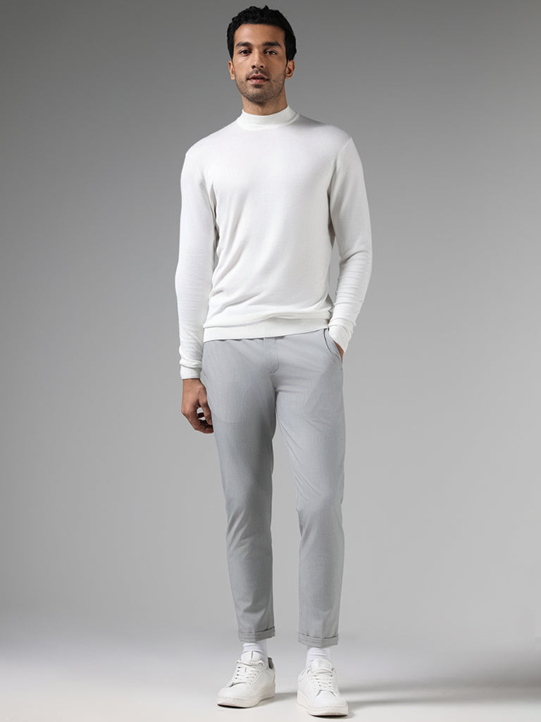 Buy WES Formals Solid Off White Slim Fit Turtle Neck Sweater from