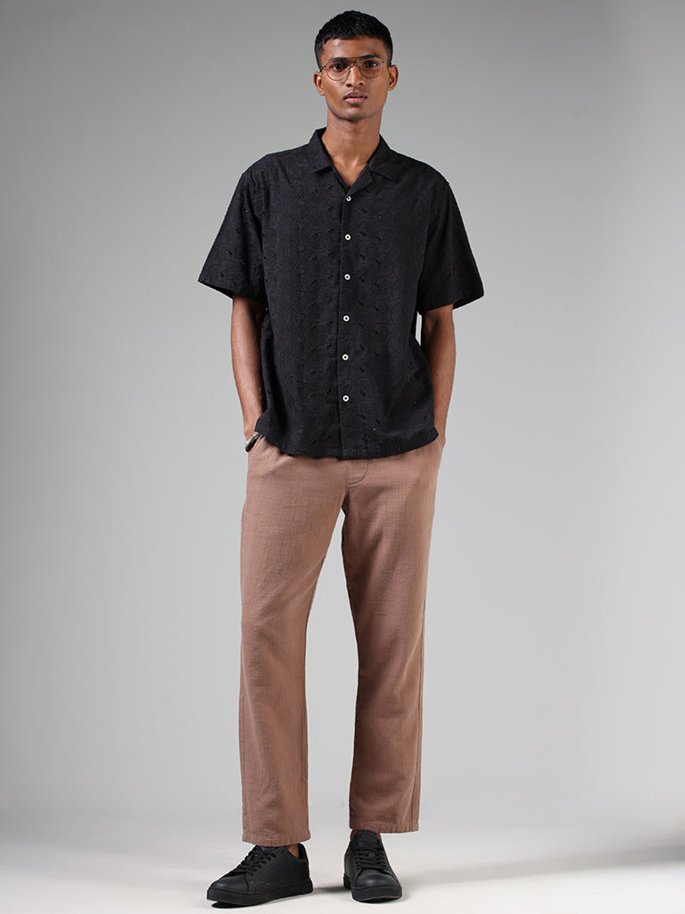 ETA Black Schiffli Relaxed Fit Shirt