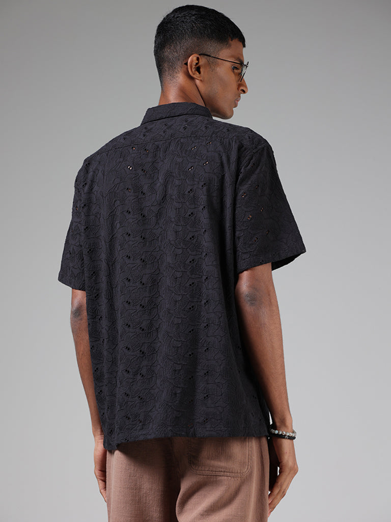 ETA Black Schiffli Relaxed Fit Shirt