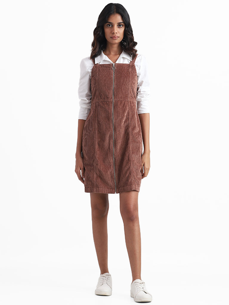 Nuon Chocolate Corduroy Zip Up Dress