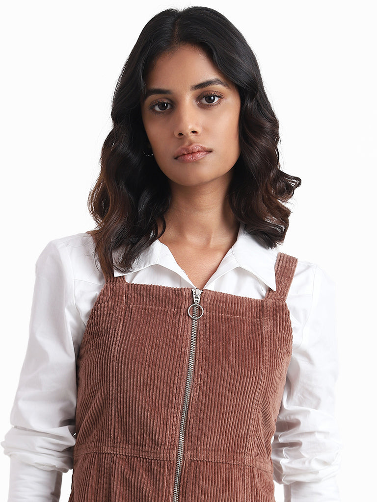 Nuon Chocolate Corduroy Zip Up Dress