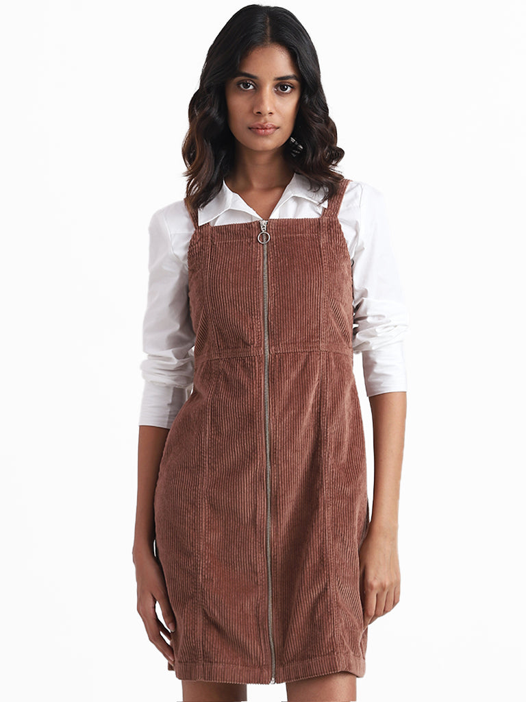 Nuon Chocolate Corduroy Zip Up Dress