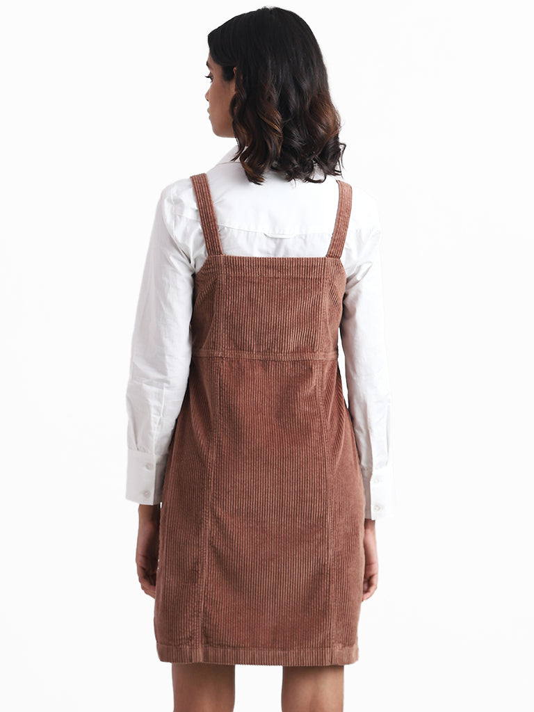 Nuon Chocolate Corduroy Zip Up Dress