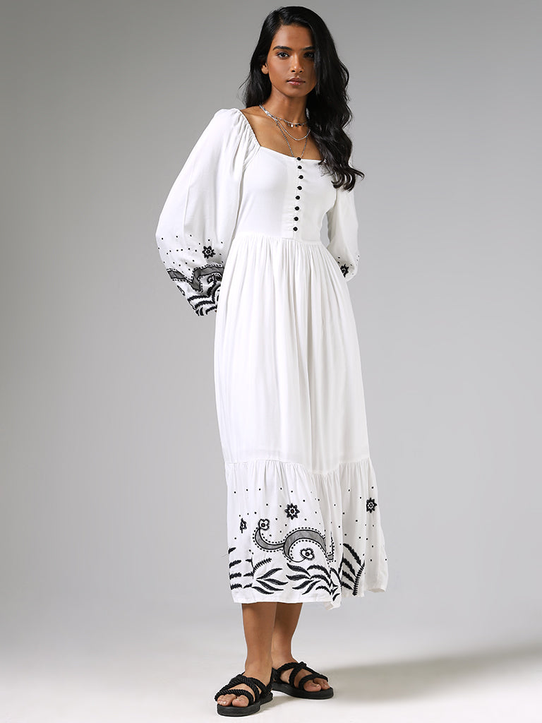 LOV Black & White Garden Embroidered Dress