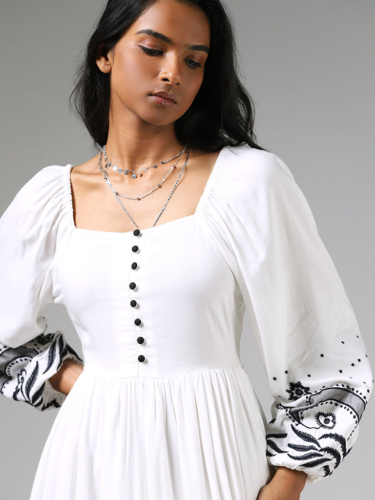 LOV Black & White Garden Embroidered Dress