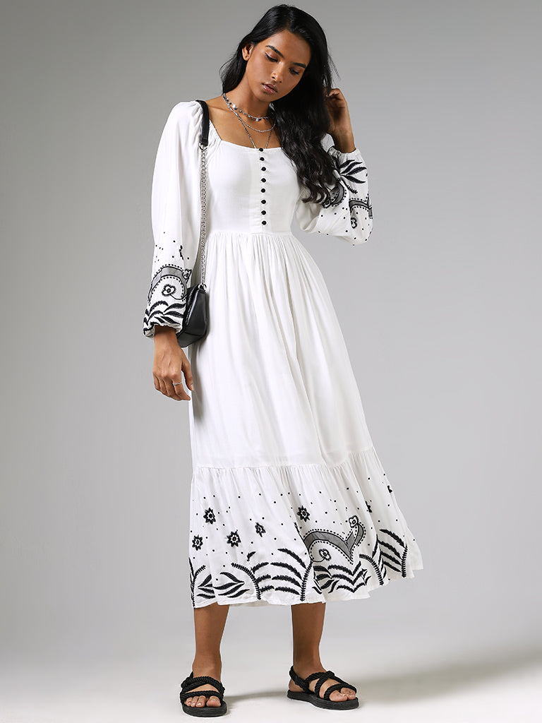 LOV Black & White Garden Embroidered Dress