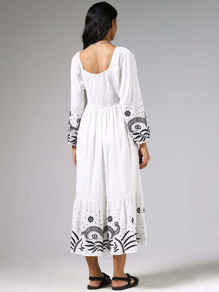 LOV Black & White Garden Embroidered Dress