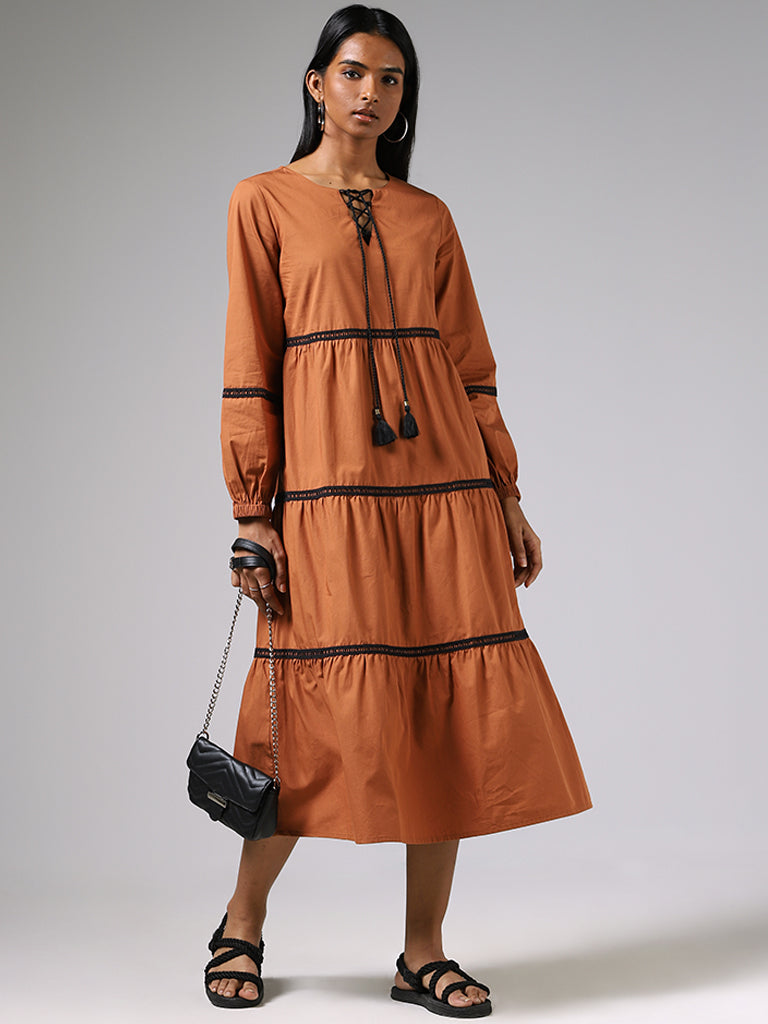 LOV Rust Tiered Dress