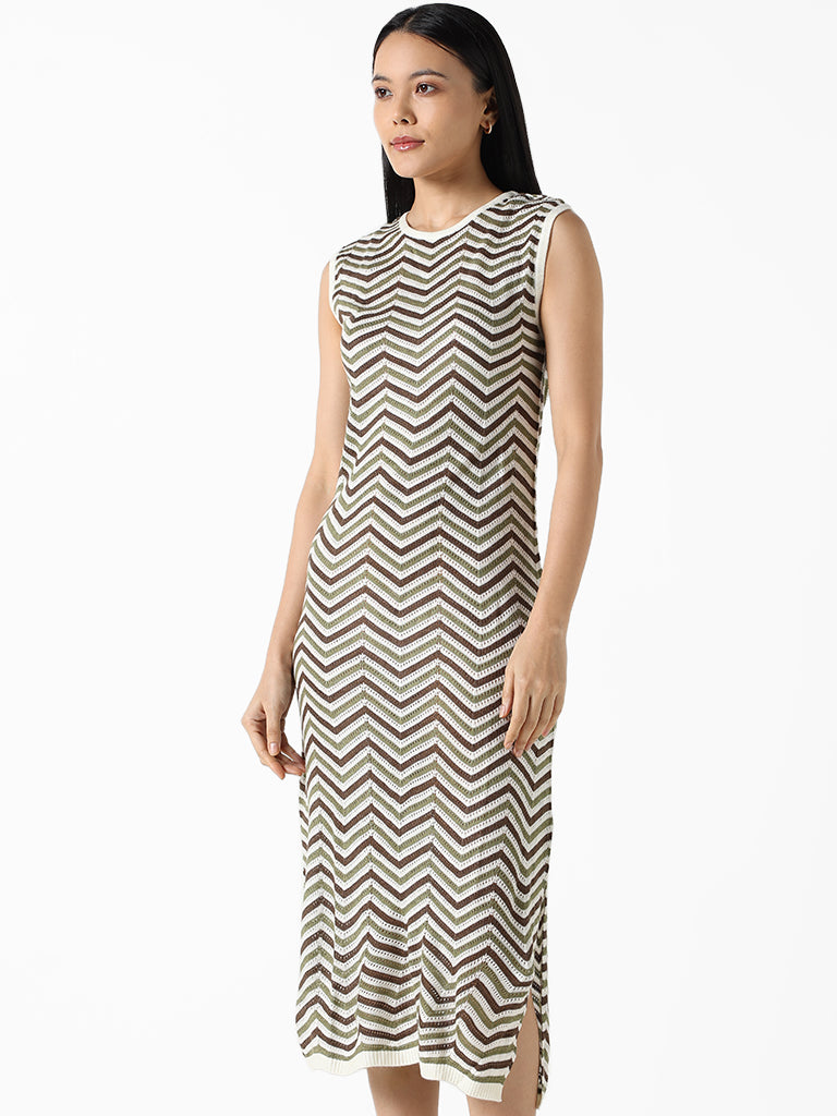 LOV Olive Multi-coloured Slim Fit Dress