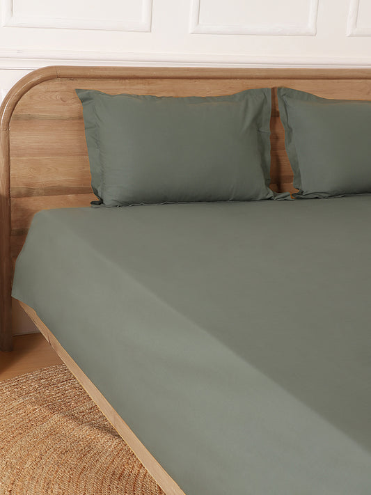 Westside Home Solid Green Double Bed Flat Sheet and Pillowcase Set