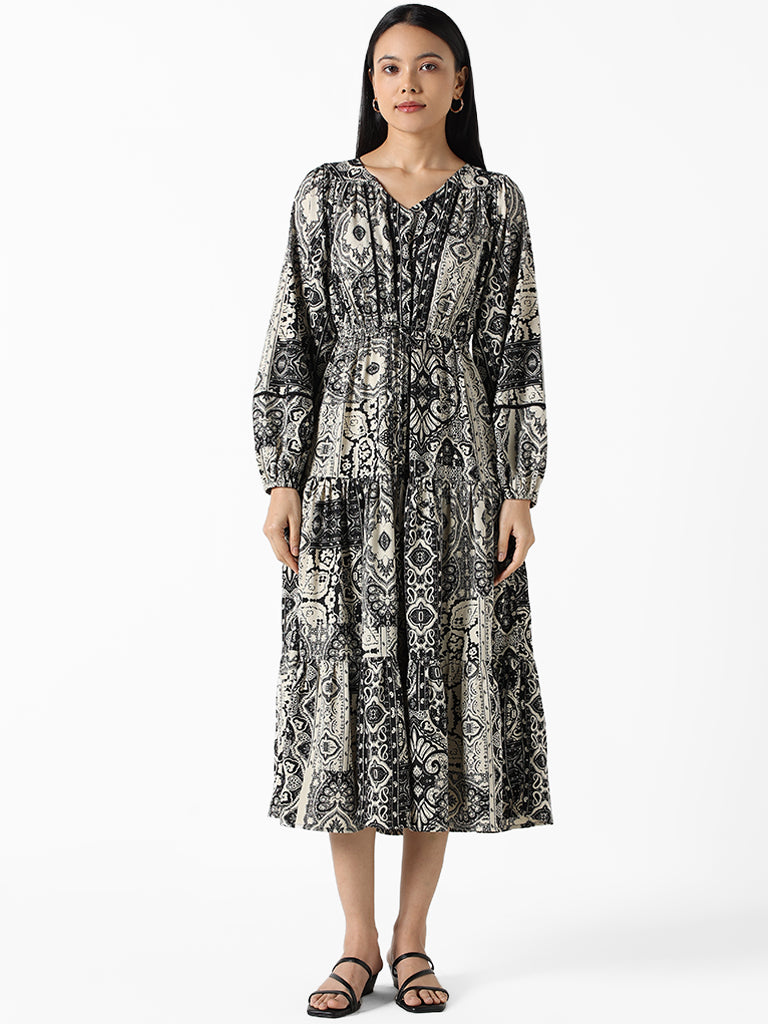 LOV Black & White Embroidered Dress