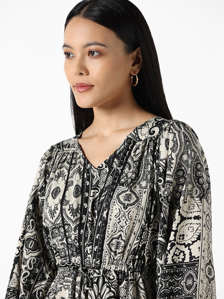 LOV Black & White Embroidered Dress
