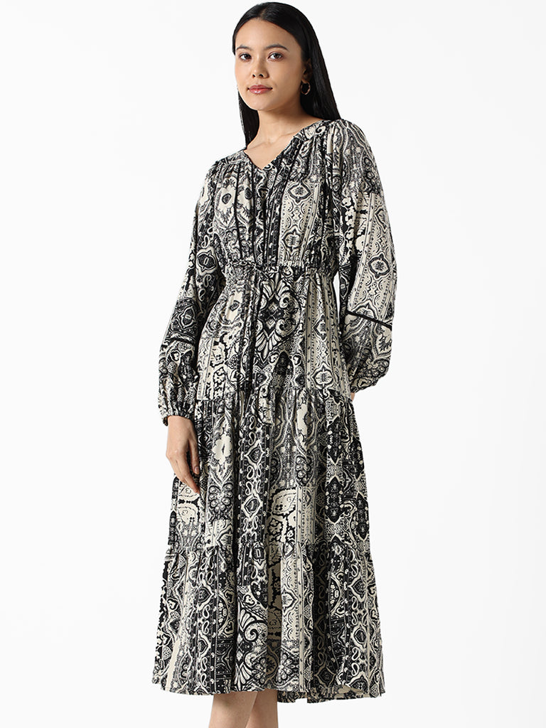 LOV Black & White Embroidered Dress