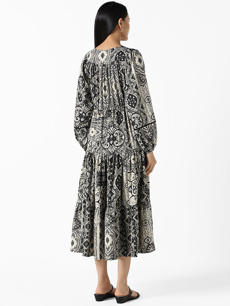 LOV Black & White Embroidered Dress