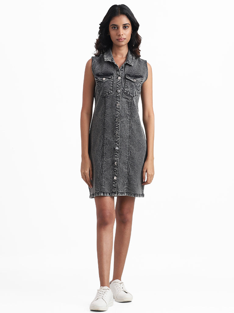 Nuon Grey Denim Shirt Dress