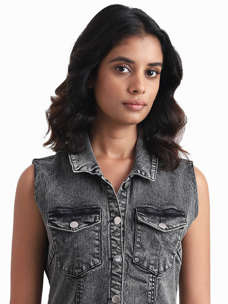 Nuon Grey Denim Shirt Dress