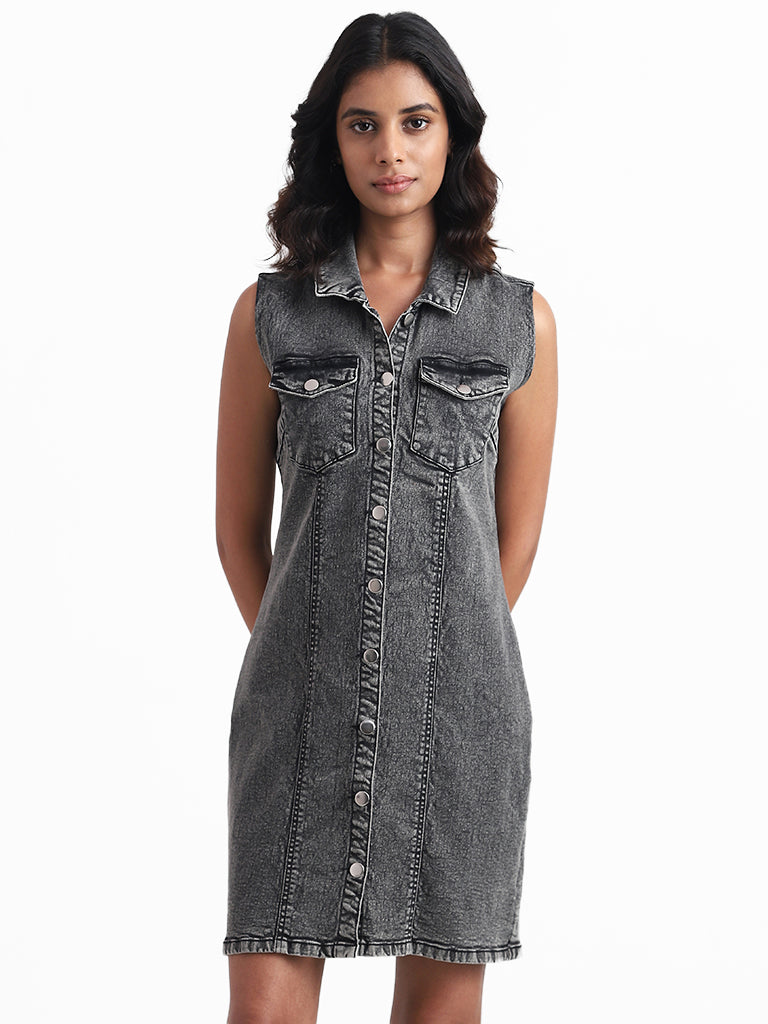 Nuon Grey Denim Shirt Dress