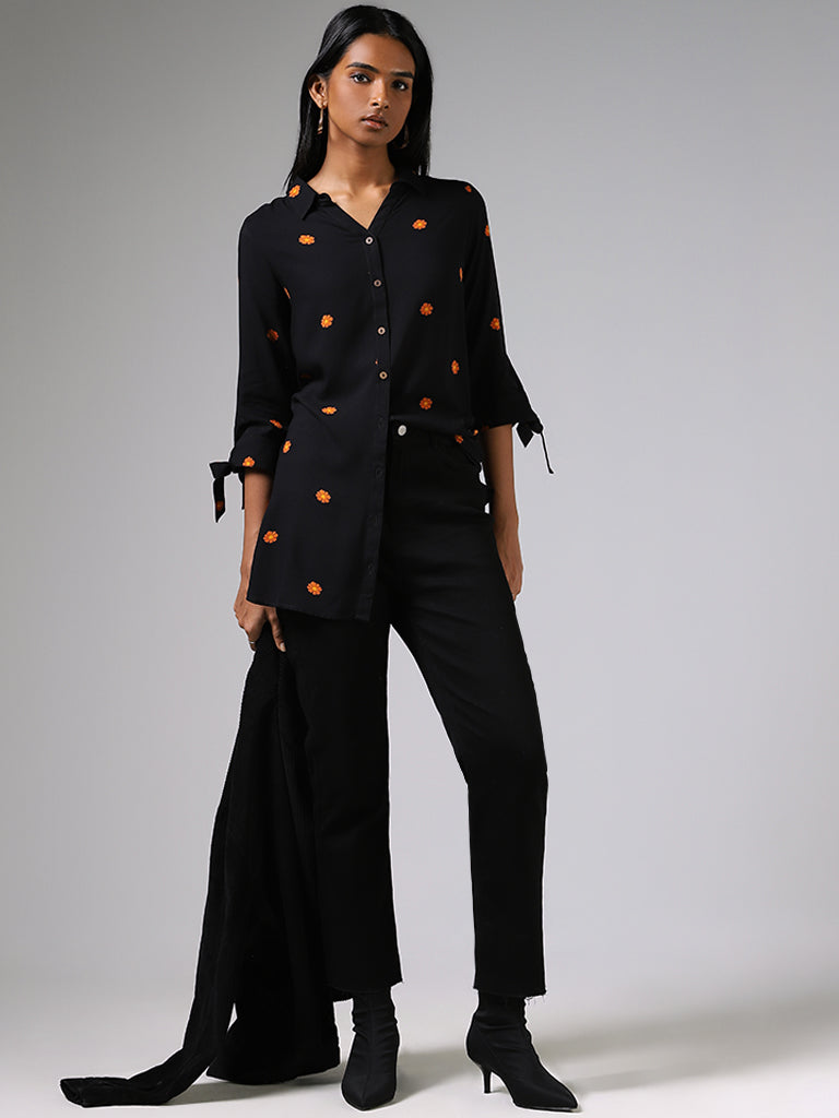 LOV Black Floral Printed Shirt
