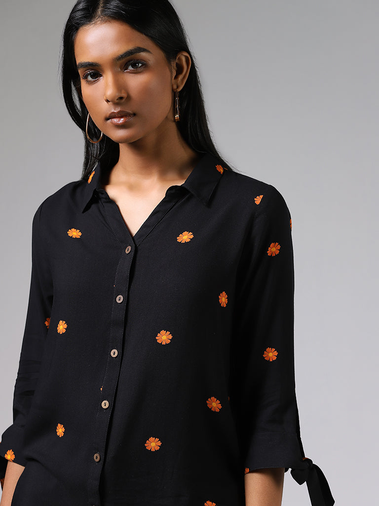 LOV Black Floral Printed Shirt