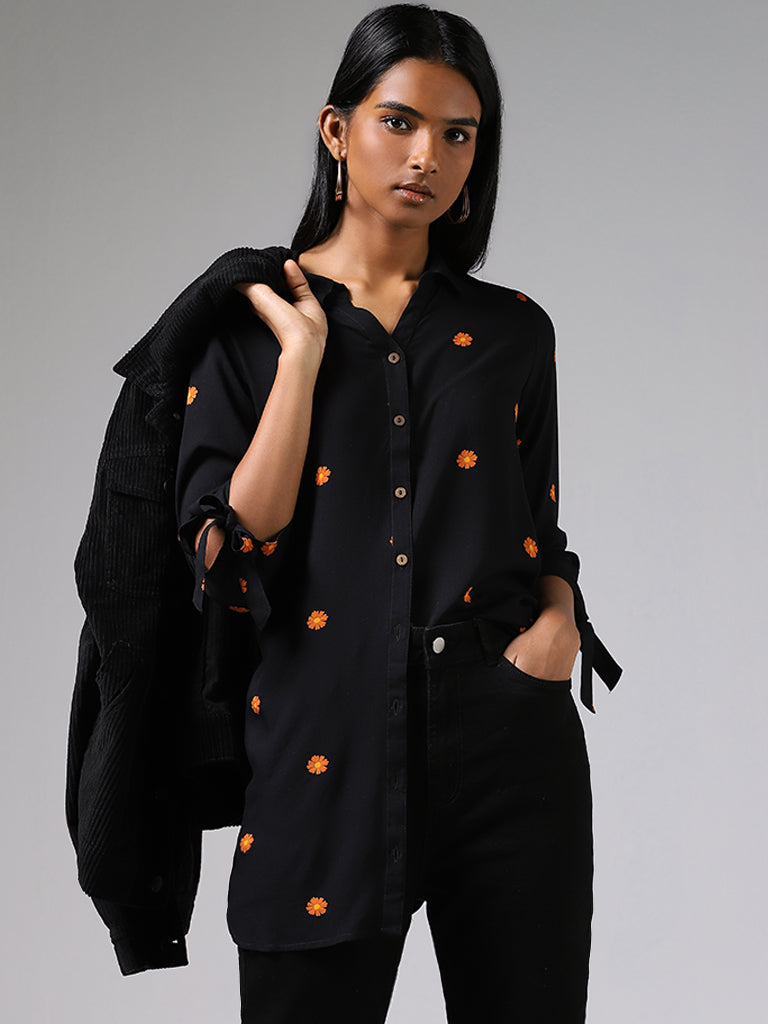 LOV Black Floral Printed Shirt