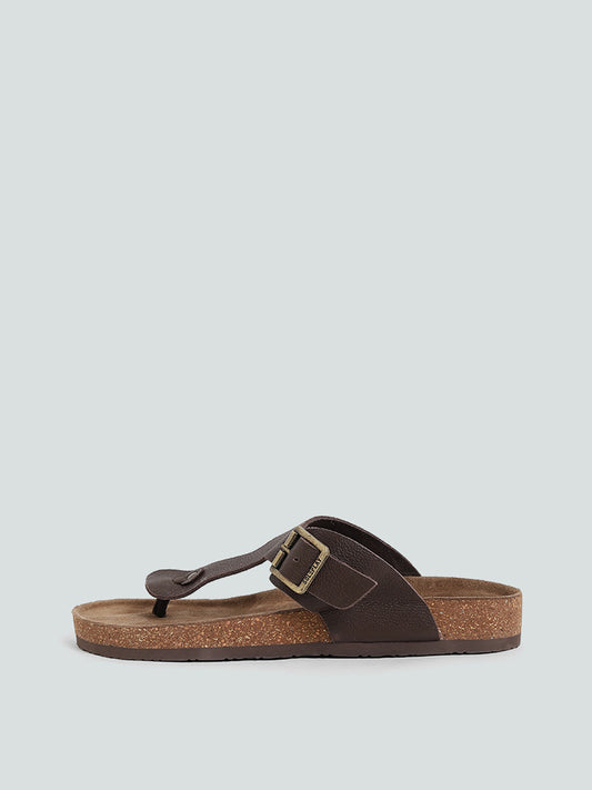 SOLEPLAY Brown Buckle Strap Leather Comfort Sandals