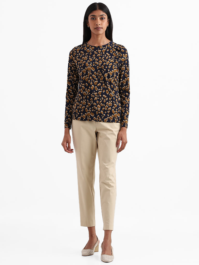 Wardrobe Cheetah Printed Navy Blue Top