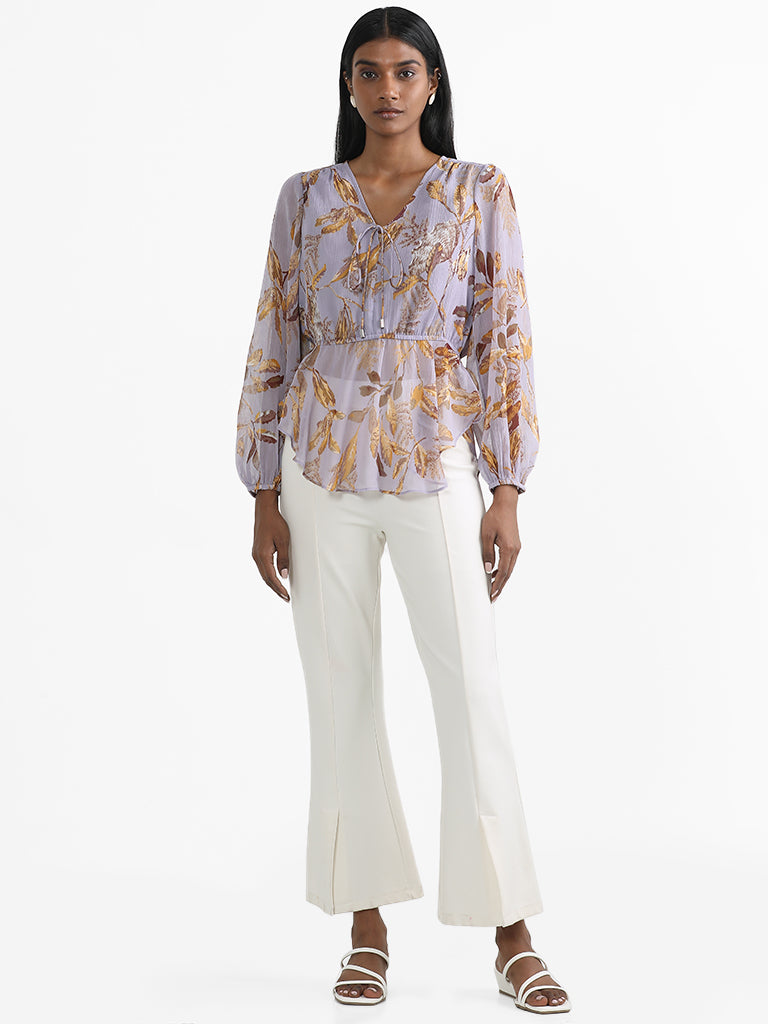 Wardrobe Lavender Leaf Printed Blouse