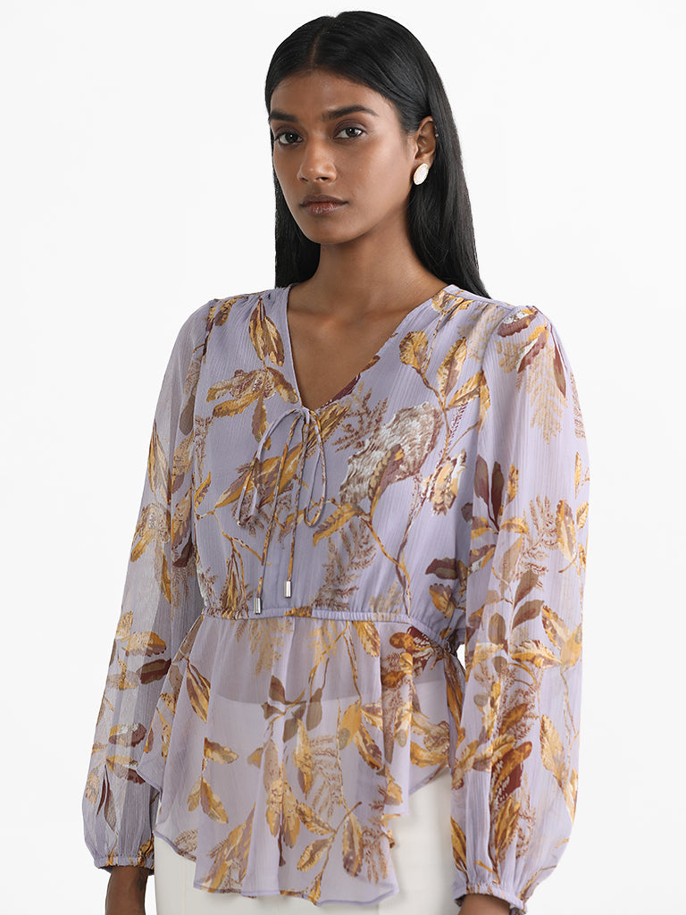 Wardrobe Lavender Leaf Printed Blouse