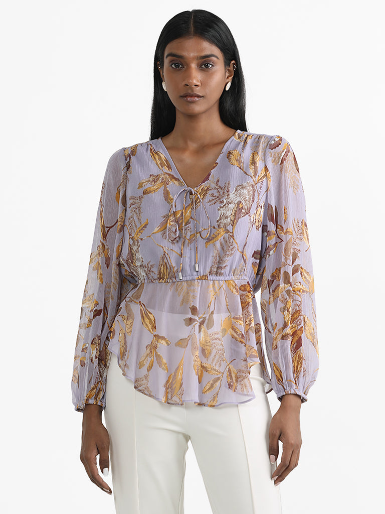 Wardrobe Lavender Leaf Printed Blouse