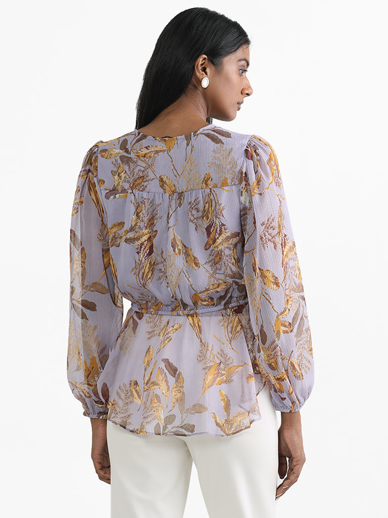 Wardrobe Lavender Leaf Printed Blouse