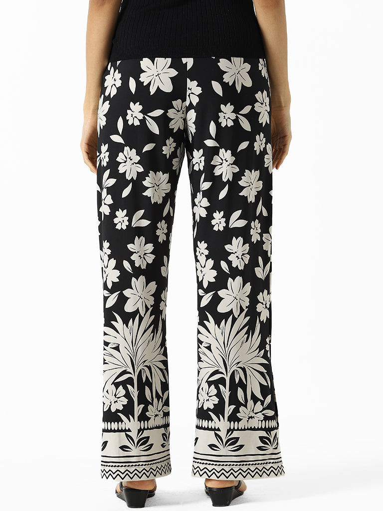 Wardrobe Black Floral Printed High Rise Trousers