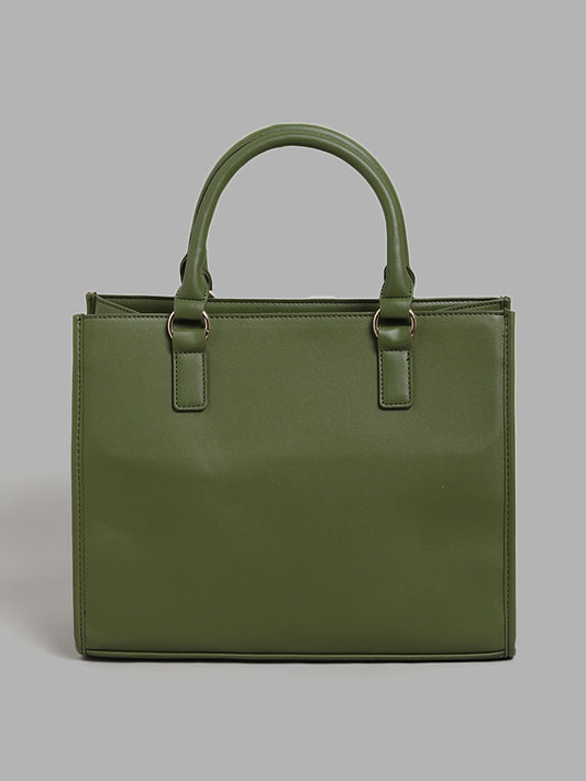 LOV Plain Olive Green Satchel Bag with Phone Bag & Pouch
