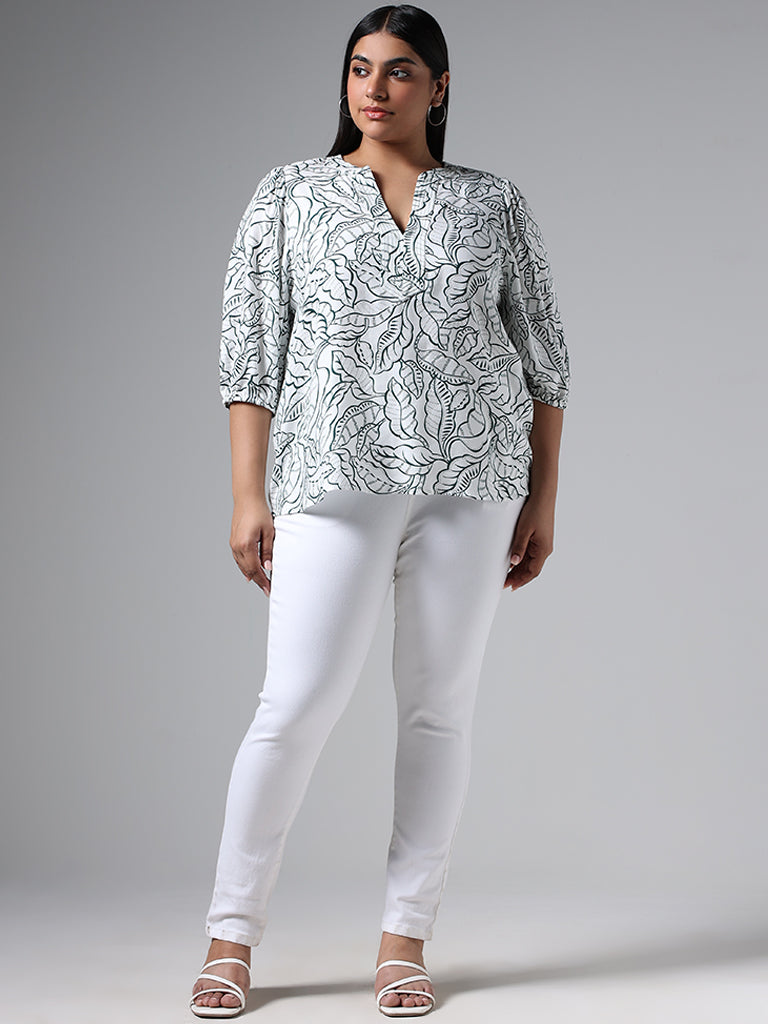Gia Cream Leaf Printed Blouse